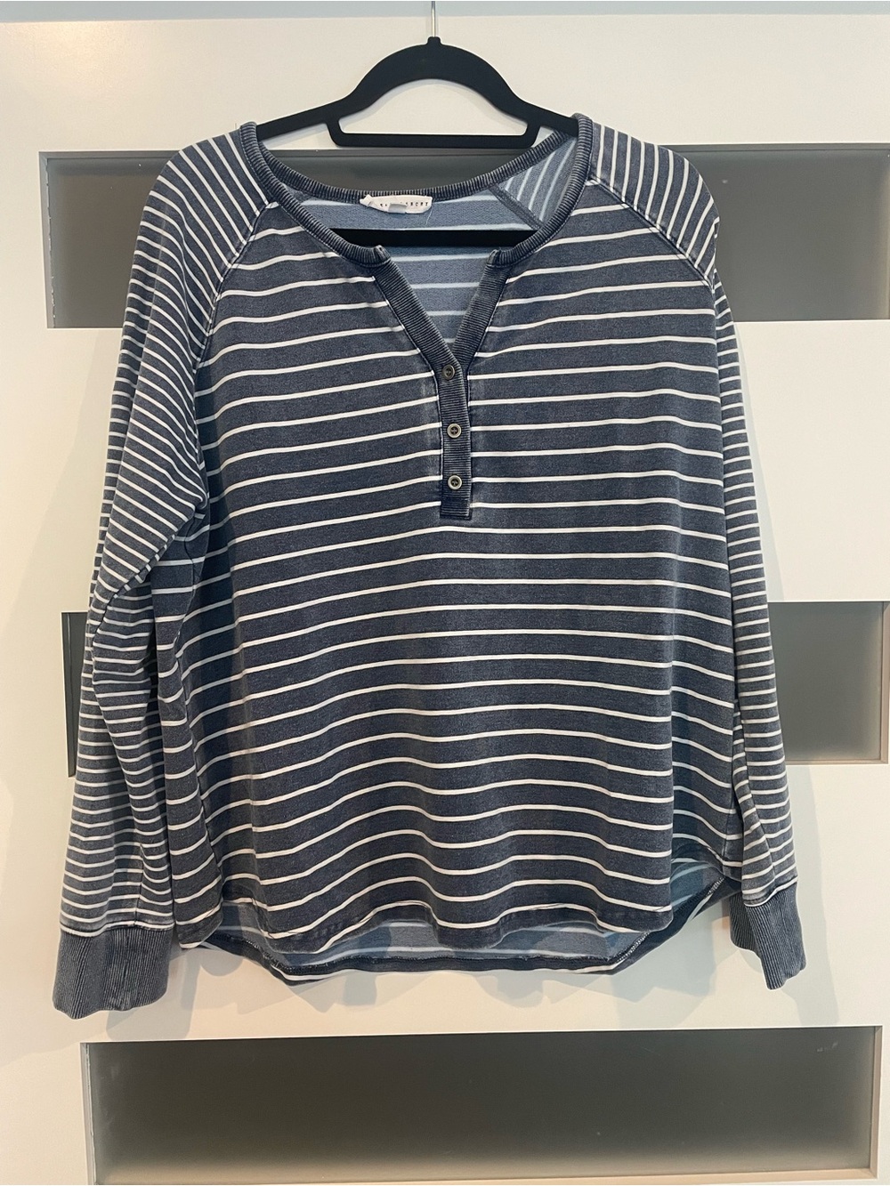Jane and Delancey Navy & White Striped Henley Long Sleeve Top